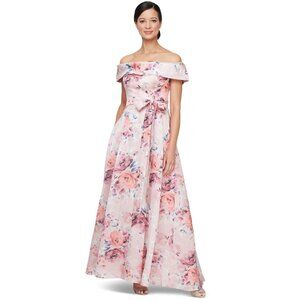Alex Evenings Petite Floral-Print Off-The-Shoulder Gown Blush Multi Size 8P $249